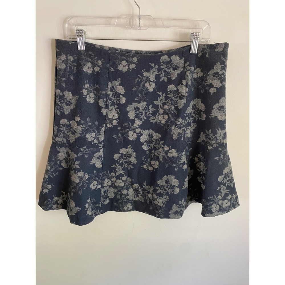 Banana Republic Womens Navy Floral Jacquard Flounce Hem Mini Skirt Size 12‎ Zip